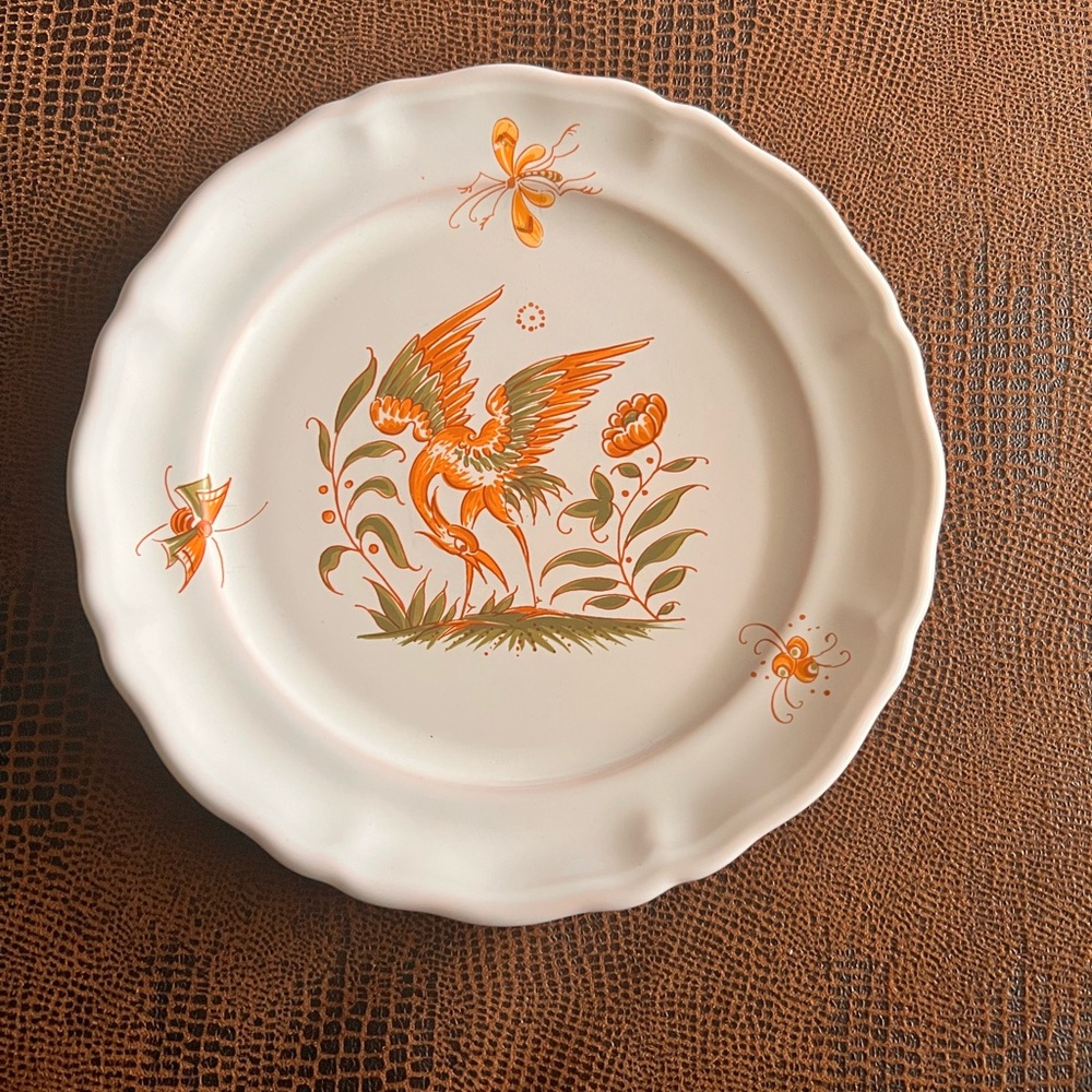Decor Moustiers G F marked French Faience Hand Painted 7.5” Plate Yellow Bird